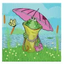 Mrs Frog embroidery design showcasing a charming frog motif, perfect for adding whimsy to various fabrics.
