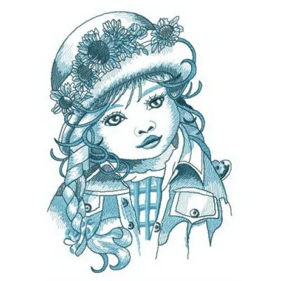 Charming embroidery design featuring an adorable little girl, perfect for decorating children's apparel and accessories.