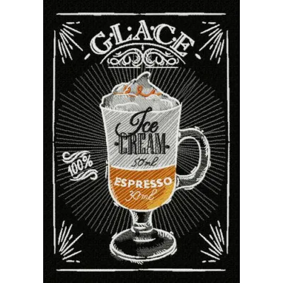 Glace recipe embroidery design showcasing detailed stitching patterns for coffee lovers.