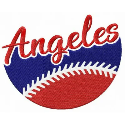 Angeles fan logo embroidery design for baseball, showcasing intricate stitching details and vibrant colors.