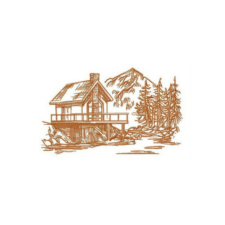 River house sketch embroidery design - Embroidery Design