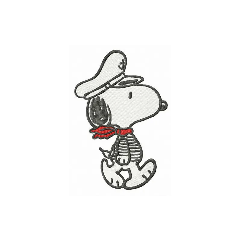 Snoopy the captain embroidery design showcasing the beloved character in a charming nautical theme.