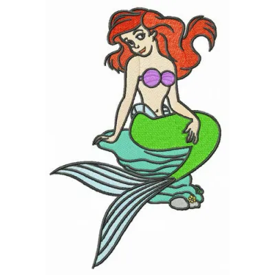 Ariel on the rock embroidery design featuring the Little Mermaid in a whimsical underwater scene.