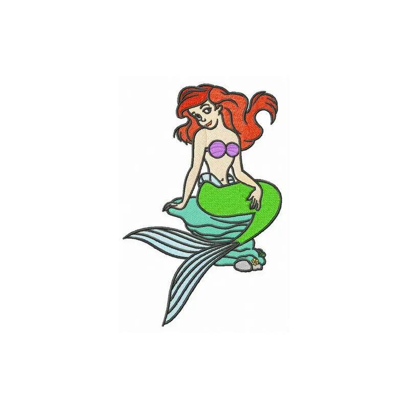 Ariel on the rock embroidery design featuring the Little Mermaid in a whimsical underwater scene.