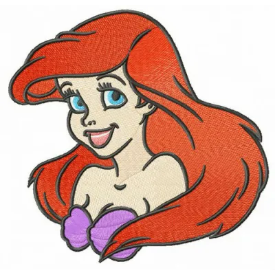 Young Ariel embroidery design showcasing a whimsical Little Mermaid motif for stitching on kids' clothing.