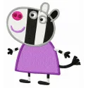 Zebra Zoe embroidery design featuring a playful zebra character from Peppa Pig for creative stitching projects.