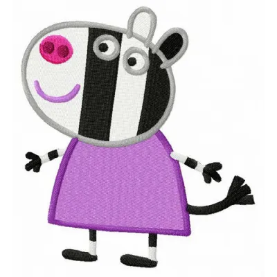 Zebra Zoe embroidery design featuring a playful zebra character from Peppa Pig for creative stitching projects.
