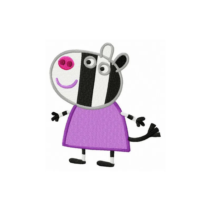 Zebra Zoe embroidery design featuring a playful zebra character from Peppa Pig for creative stitching projects.