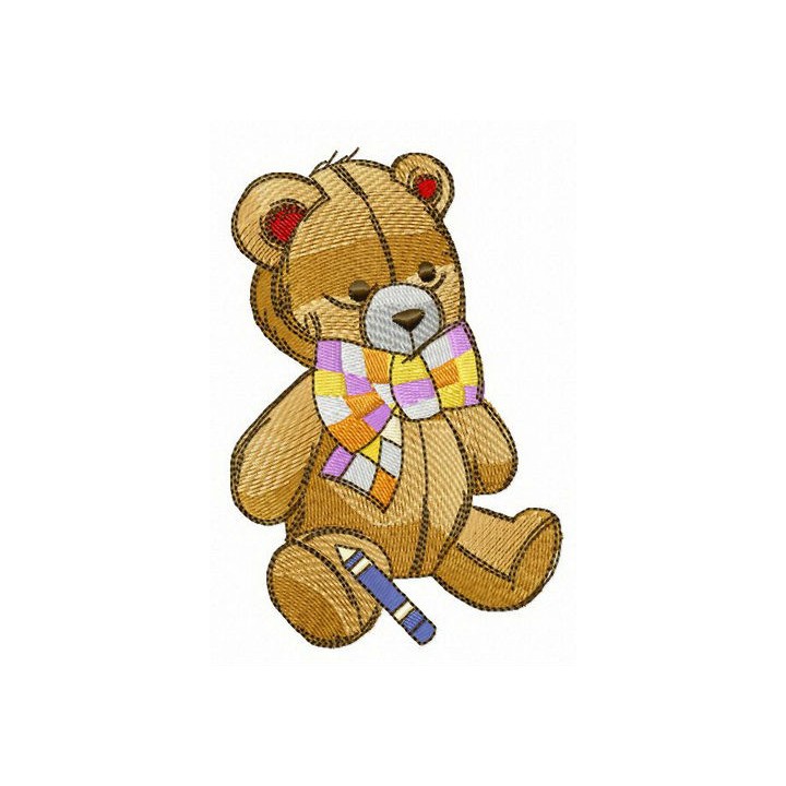 Teddy bear and crayon embroidery design - Embroidery Design