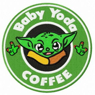 Baby Yoda coffee embroidery design - Embroidery Design