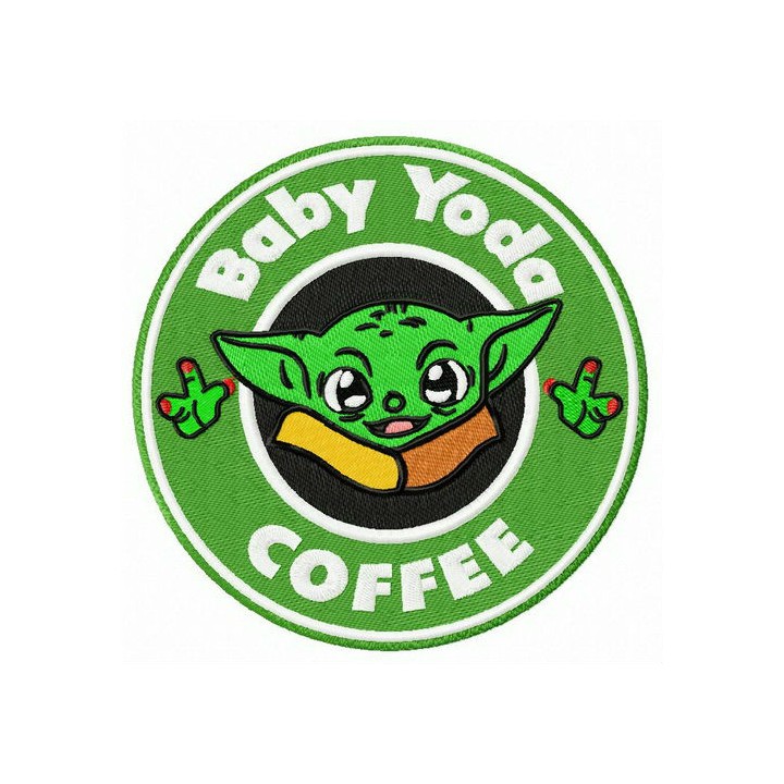 Baby Yoda coffee embroidery design - Embroidery Design