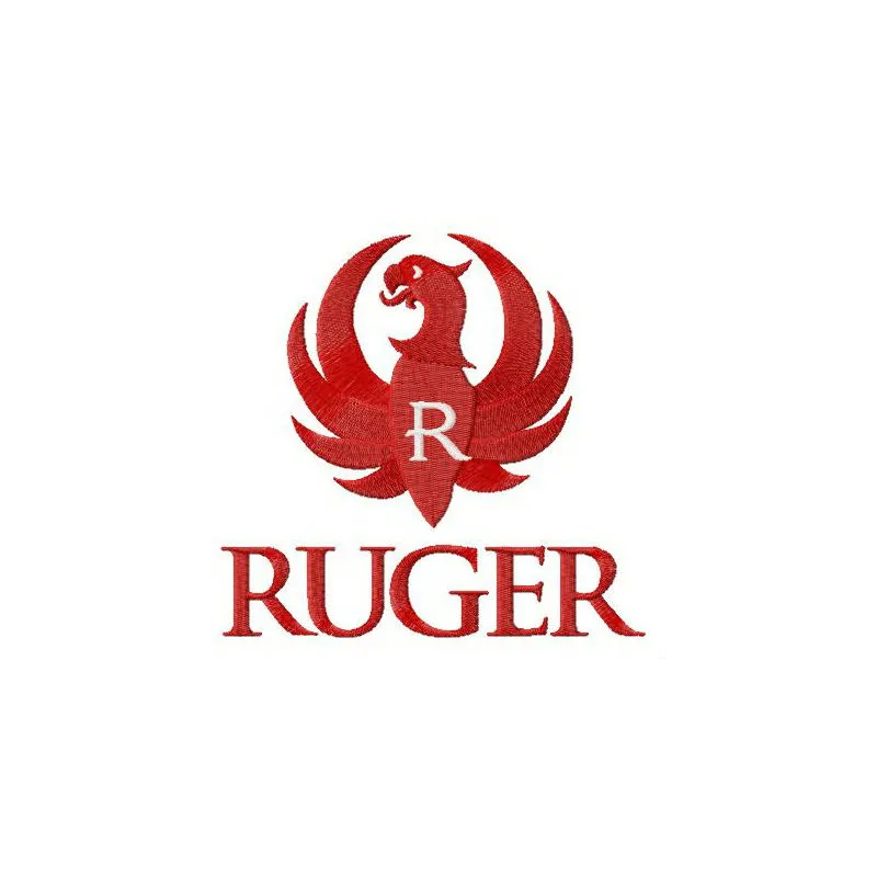 Ruger logo embroidery design preview showcasing intricate stitching patterns for hobbyists and crafters.