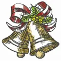 X-mas golden bells embroidery design showcasing festive motifs for holiday stitching projects.