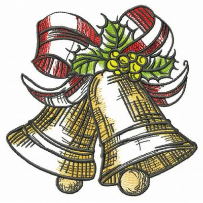 X-mas golden bells embroidery design showcasing festive motifs for holiday stitching projects.
