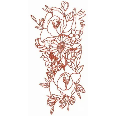Exotic bouquet embroidery design showcasing vibrant floral stitching patterns for creative sewing projects.