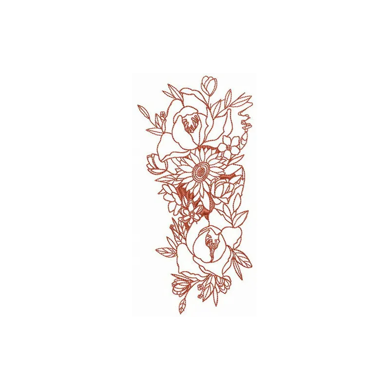 Exotic bouquet embroidery design showcasing vibrant floral stitching patterns for creative sewing projects.