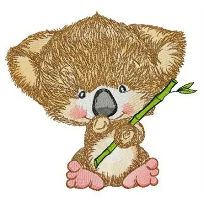 Embroidery design featuring a charming koala munching on bamboo, perfect for Australian animal-themed projects.