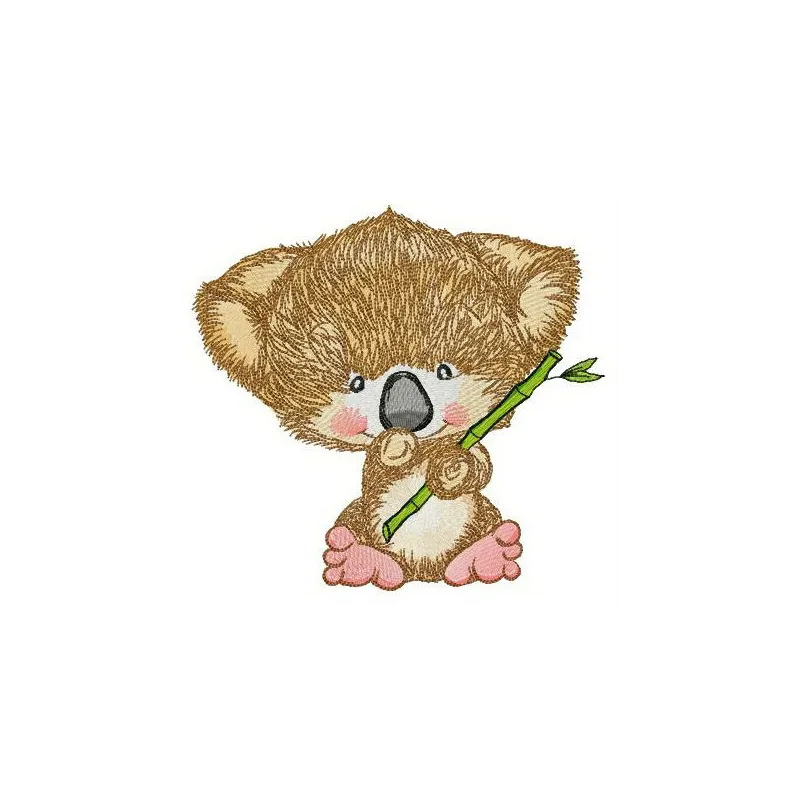 Embroidery design featuring a charming koala munching on bamboo, perfect for Australian animal-themed projects.
