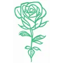Fresh rose flower embroidery design showcasing intricate petals and leaves, ideal for embellishing garments and accessories.