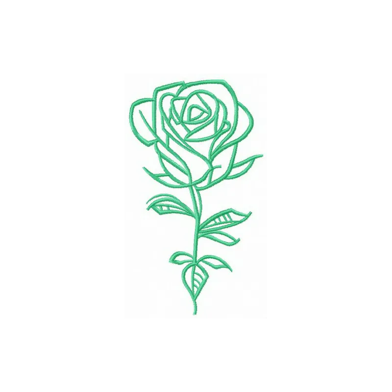 Fresh rose flower embroidery design showcasing intricate petals and leaves, ideal for embellishing garments and accessories.