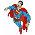 Embroidery design of Superman flying to rescue, showcasing vibrant stitching patterns for creative projects.
