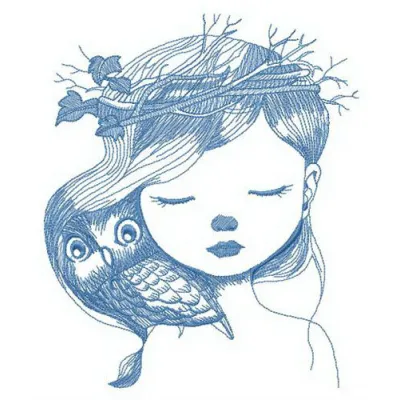 Hiding owl embroidery design featuring a whimsical owl motif, perfect for girls' and women's apparel.