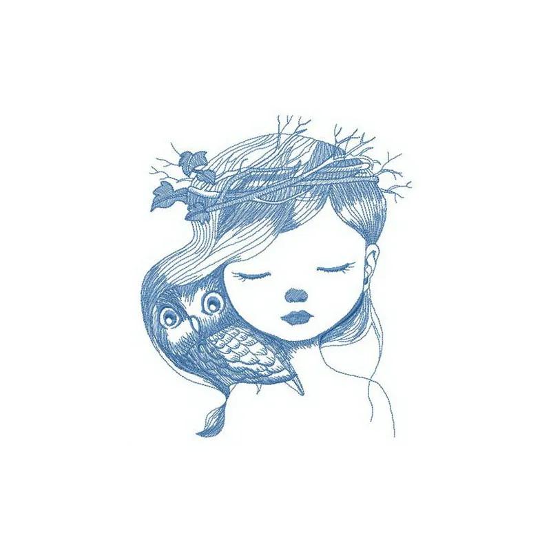 Hiding owl embroidery design featuring a whimsical owl motif, perfect for girls' and women's apparel.