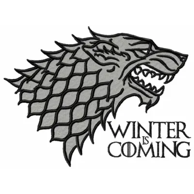 Winter is Coming embroidery design inspired by Game Of Thrones, showcasing intricate stitching patterns for creative project…
