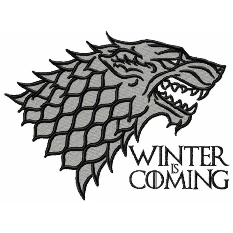 Winter is Coming embroidery design inspired by Game Of Thrones, showcasing intricate stitching patterns for creative project…