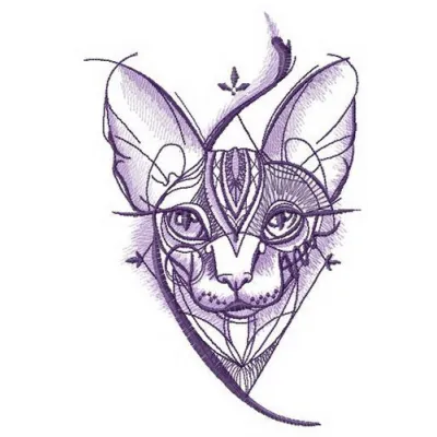 Geometric pattern embroidery design featuring a Sphynx cat, ideal for creating unique stitched motifs on apparel.