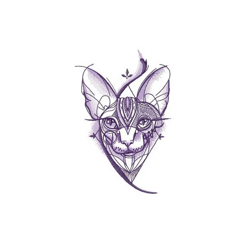Geometric pattern embroidery design featuring a Sphynx cat, ideal for creating unique stitched motifs on apparel.