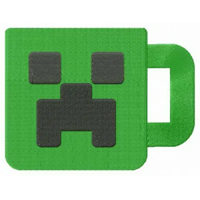 Creeper cup embroidery design featuring a Minecraft-inspired stitched motif for crafting unique gifts.