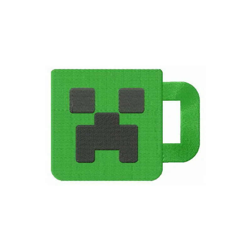 Creeper cup embroidery design featuring a Minecraft-inspired stitched motif for crafting unique gifts.