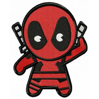 Chibi Deadpool embroidery design showcasing a playful character suitable for various stitching projects.
