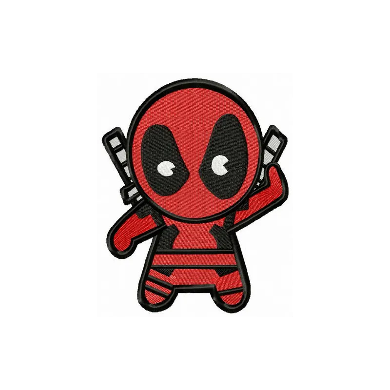 Chibi Deadpool embroidery design showcasing a playful character suitable for various stitching projects.