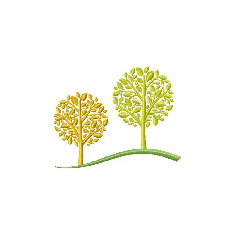 Preview of two autumn trees embroidery design featuring vibrant fall colors, ideal for seasonal projects.