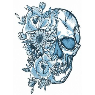 Skull among flowers embroidery design - Embroidery Design