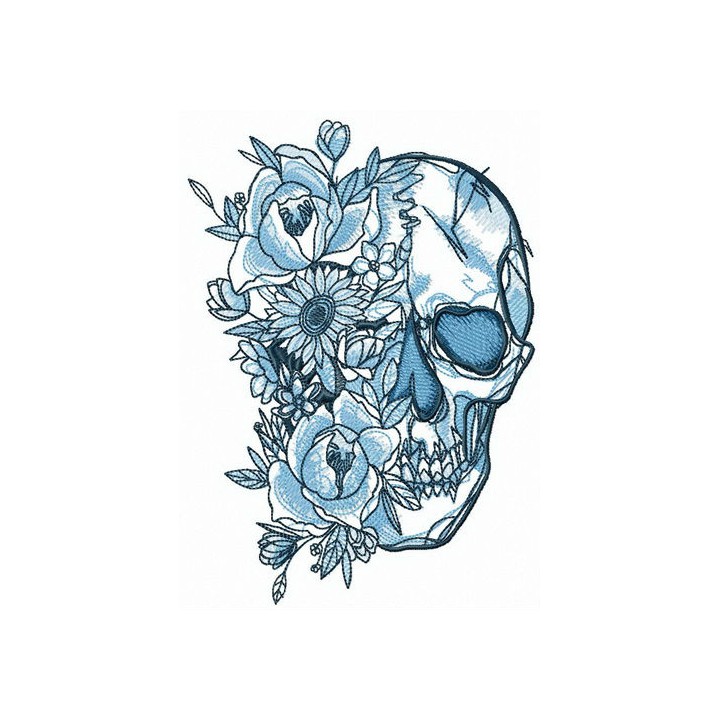 Skull among flowers embroidery design - Embroidery Design