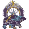 Wild bear embroidery design featuring Native American motifs, ideal for stitching on t-shirts and tote bags.