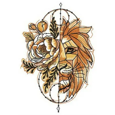 Preview of a fantastic lion embroidery design featuring a majestic lion's head, perfect for various fabric projects.