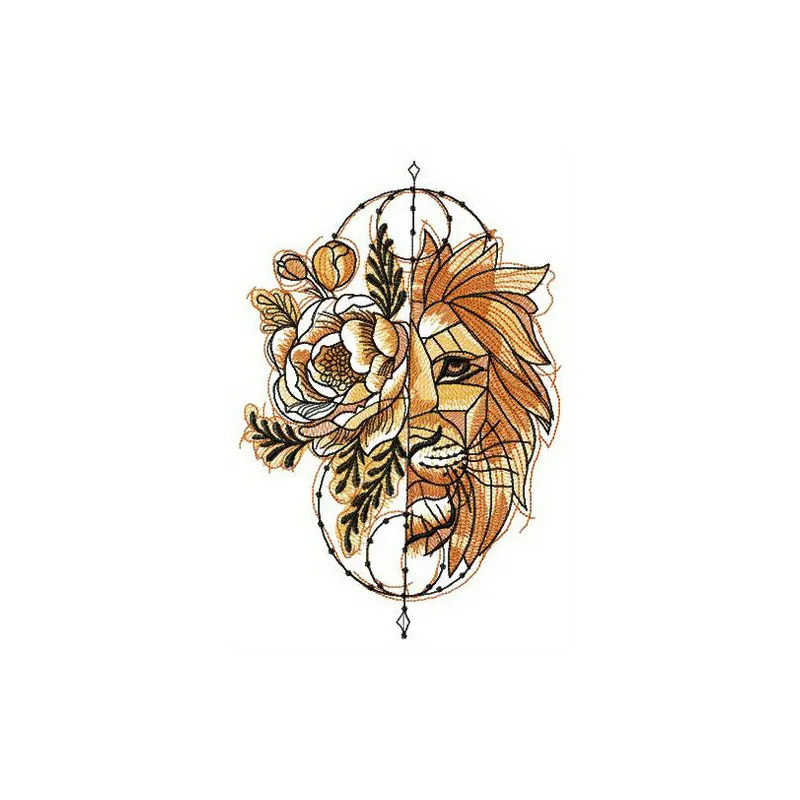 Preview of a fantastic lion embroidery design featuring a majestic lion's head, perfect for various fabric projects.