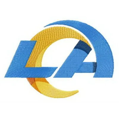 Los Angeles Rams logo embroidery design displayed on fabric, showcasing intricate stitching details for sports enthusiasts.