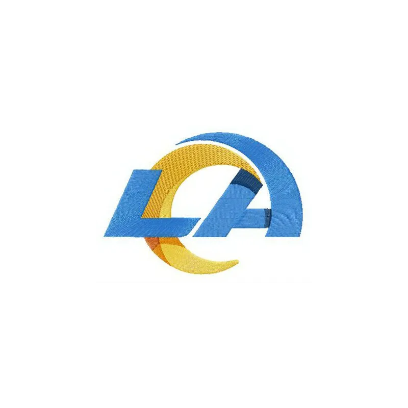Los Angeles Rams logo embroidery design displayed on fabric, showcasing intricate stitching details for sports enthusiasts.