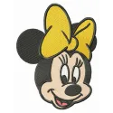 Minnie Mouse embroidery design featuring a cheerful expression and a bright yellow bow, ideal for various fabric projects.