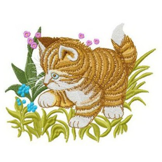 Cat playing in grass embroidery design - Embroidery Design