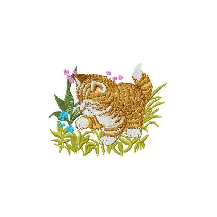 Cat playing in grass embroidery design - Embroidery Design
