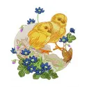 Chicks hatched embroidery design featuring adorable baby chicks, perfect for adding charm to farm-themed projects.