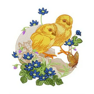 Chicks hatched embroidery design featuring adorable baby chicks, perfect for adding charm to farm-themed projects.