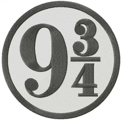 Platform 9 3/4 embroidery design showcasing the iconic Harry Potter theme, ideal for t-shirts and tote bags.