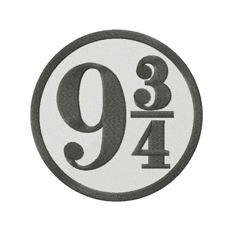 Platform 9 3/4 embroidery design showcasing the iconic Harry Potter theme, ideal for t-shirts and tote bags.